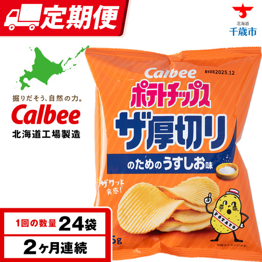 【定期便2カ月】ザ厚切りのための うすしお味 24袋 2箱 カルビー ポテトチップス 《千歳工場製造》