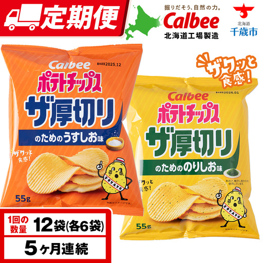 【定期便5カ月】ザ厚切りのための ２種セット うすしお・のりしお 各6袋 カルビー ポテトチップス 《千歳工場製造》