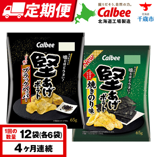 【定期便4カ月】堅あげポテト 2種セットA ＜ブラックペッパー・焼きのり＞ 各6袋  カルビー ポテトチップス 《千歳工場製造》
