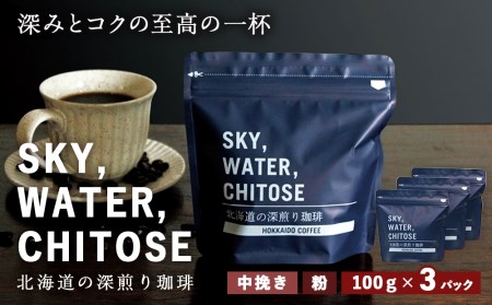 SKY,WATER,CHITOSE 北海道の深煎り珈琲(100g)×3パック