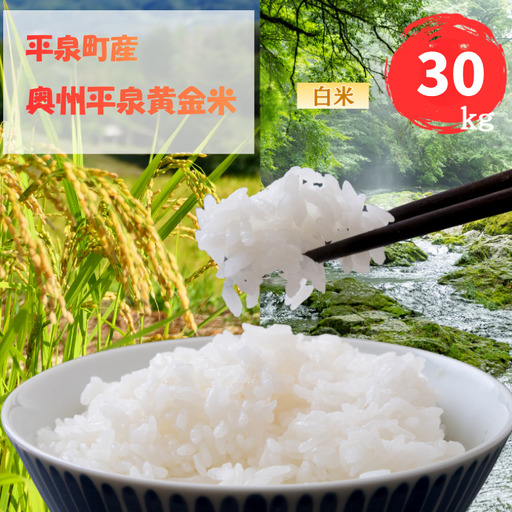 【先行予約受付中！】令和8年産 11月以降順次発送！ 平泉町産 奥州平泉黄金米 白米30kg / こめ コメ 米 お米 おこめ 白米 ご飯 ごはん ライス 山水【aoki014A】