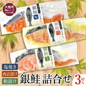 大槌サーモン 銀鮭 3種 味比べ (甘塩・西京漬け 粕漬け)1切入×3パック(クラフトパック入り)|サーモン 国産 サーモン切り身 冷凍 小分け 詰め合わせ セット ご当地サーモン 国産 食べ比べ