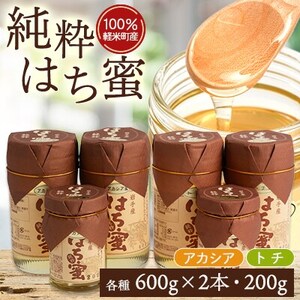 天然ハチミツ2種類6個セット(アカシア600g×2、200g×1、トチ600g×2、200g×1)_はちみつはちみつはちみつはちみつはちみつ_