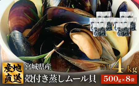 殻付き蒸しムール貝 4kg 三陸産 宮城県 石巻市 冷凍 個包装 味噌汁 リゾット 産地直送