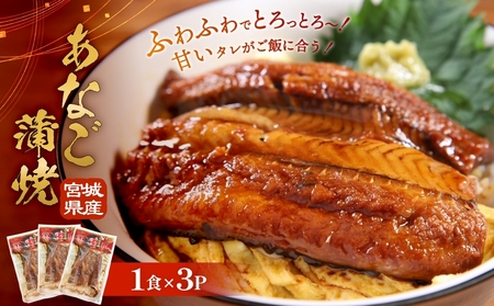 宮城県産 あなご 蒲焼 (1食)3パック入 冷凍 小分け 穴子 アナゴ 蒲焼き 魚 お魚 丼 寿司 おかず