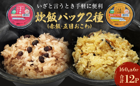 パックご飯2種セット12個 160g 12個 赤飯 五目ごはん ご飯 ご飯パック 炊飯パック 簡単調理 備蓄 非常食