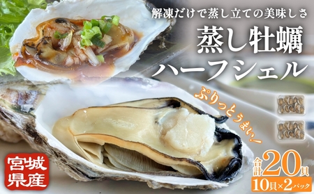 宮城県産 蒸し牡蠣 ハーフシェル 10貝 2P セット ( 計20貝 ) 牡蠣 かき カキ 貝 加熱調理済 海鮮 魚介 魚介類 冷凍 宮城県 宮城 石巻市 石巻