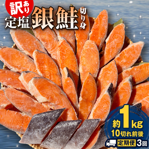 [定期便] 訳あり 定塩銀鮭 切り身 合計 3kg 約1kg ( 10切れ 前後 ) 3回配送 鮭