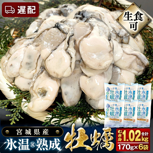 [遅配]牡蠣 生食用 170g×6袋 (約1kg) 牡蠣むき身 氷温熟成 冷凍 まるたか水産