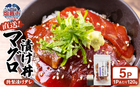 [直送マグロ使用]お試し まぐろパック 特製漬けタレ付き 120g×5パック 塩竈市 塩釜 TUNA まぐろ屋やまもと | tu00001-5s