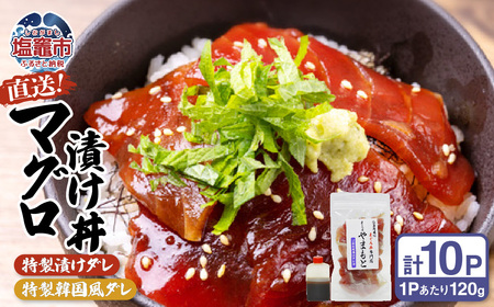 [直送マグロ使用]まぐろパック 特製漬けタレと特製韓国風タレ付き 120g×各5パック マグロ丼 塩竈市 塩釜 TUNA まぐろ屋やまもと |