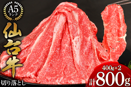 [ふるなび限定] 牛肉 仙台牛 (A-5ランク) 切り落とし 400g 2p 計800g [気仙沼市物産振興協会 宮城県 気仙沼市 20565035] 肉 牛 にく ブランド牛 小分け 冷凍 薄切り 牛丼 すき焼き 黒毛和牛 和牛