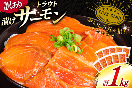 訳あり サーモン トラウト 漬け 総重量 1kg 100g×10p [カネダイ 宮城県 気仙沼市 20565453] 魚 魚介類 刺身 小分け 冷凍 鮭 さけ 海鮮 生食用 真空パック さけ サケ 食品 生食 サーモン 漬け丼 手巻き寿司 丼 海鮮丼 個包装 ◎