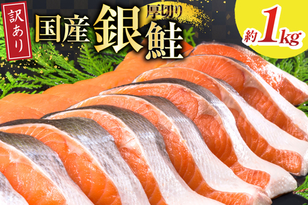 訳あり 国産 減塩 厚切り 塩銀鮭 切身 計1kg [足利本店 宮城県 気仙沼市 20565397] サーモン 鮭 さけ サケ シャケ 魚 海鮮 魚介 甘塩味 規格外 不揃い 鮭切身 切り身 簡易包装 家庭用 訳アリ 塩分控えめ 無添加 冷凍