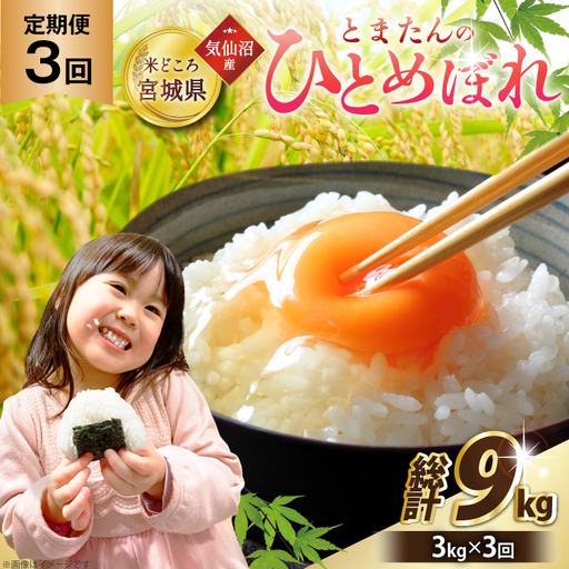 3回 定期便 米 宮城県産 とまたんのひとめぼれ 3kg 総計9kg [サンフレッシュ小泉農園 宮城県 気仙沼市 20566082]