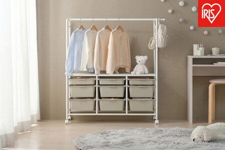 キッズ収納ハンガーラック KHR-1100 ホワイト/ベージュ