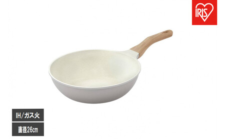 ナチュかるフライパン炒め鍋26cm [IH・ガス火対応]アイリスオーヤマ NTL-W26PG パールグレー×アイボリー | フライパン 新生活