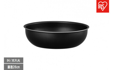 ダイヤモンドコートパン 炒め鍋26cm IH・ガス火対応 NTF-SEI26W ブラックメタリック