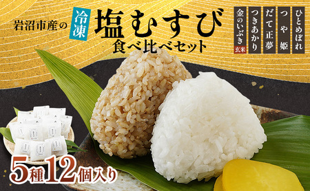 おにぎり 岩沼市産塩むすび5種詰合せ 12個入り 冷凍 詰め合わせ おむすび ひとめぼれ つや姫 だて正夢 つきあかり 金のいぶき