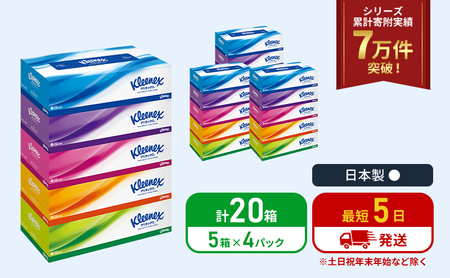 [特別寄附額/岩沼市オリジナル]ティッシュ クリネックス ティシュー 5箱入×4パック ティッシュペーパー セット 柔らかい 節約 日用品 日用雑貨 消耗品 備蓄 備蓄品 用 防災 災害 ボックス テッシュ ペーパー ローリングストック 宮城 岩沼市
