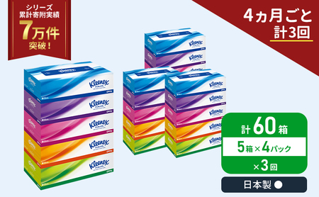 定期便 ティッシュ クリネックス 5箱入 × 4パック 《 4ヶ月ごと計  3回》 ティッシュ セット
