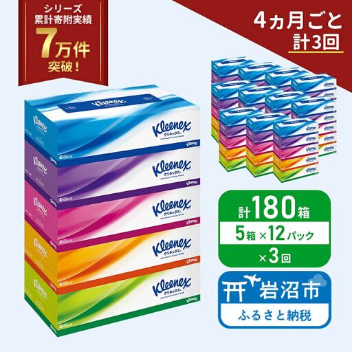 定期便 ティッシュ クリネックス 1ケース ( 5箱入 × 12パック)《4ヶ月ごと計  3回》 ティッシュ セット