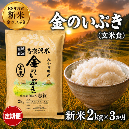 新米 定期便 3ヶ月 令和8年産 金のいぶき 2kg 玄米