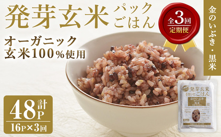 [3ヶ月定期便]発芽玄米パックご飯 計48パック(16パック×3回) 金のいぶき発芽玄米 黒米 発芽玄米 レンジ 有機栽培 パックご飯 パックごはん ご飯パック ごはんパック ご飯 米 頒布会 [有機農園ファーミン株式会社]tm578