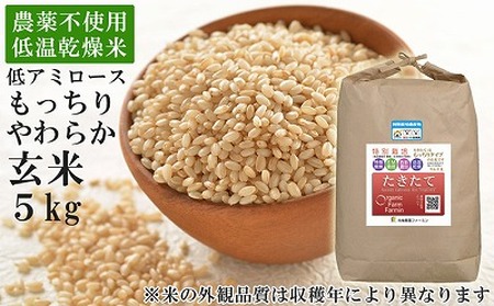 [2023年産]農薬・化学肥料不使用栽培たきたて(低アミロース米)5kg[玄米]