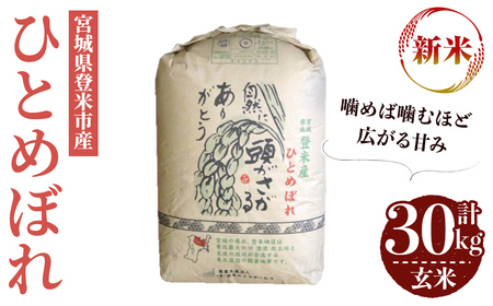 [先行予約!2025年10月以降順次発送予定]≪令和7年産 新米≫ ひとめぼれ 玄米 30kg 登米市産 お米 おこめ 米 コメ ご飯 ごはん おにぎり お弁当 [登米ライスサービス株式会社]tm142