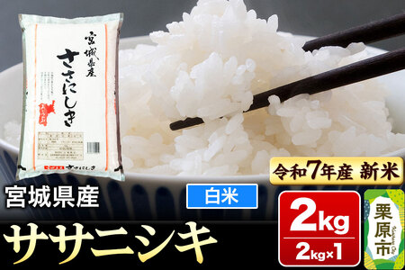【新米受付】【令和7年産・白米】宮城県産 ササニシキ 2kg (2kg×1袋)