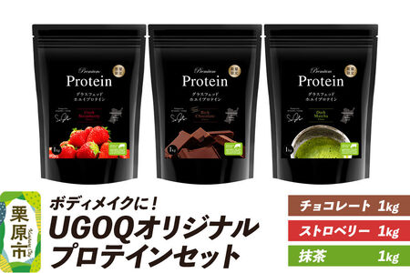 プロテイン ボディメイクに! UGOQオリジナルプロテインセット 1kg×3個(3種各1個) [オリジナル プロテイン セット シェイプアップ 本格 美容 健康 体験 宮城県 栗原市 UGOQ]