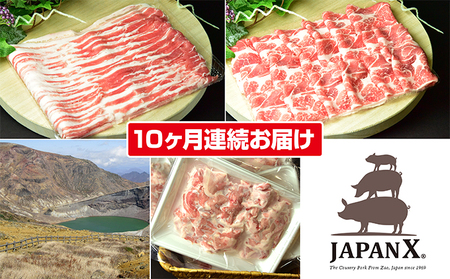 定期便 10ヶ月 豚バラ ロース 牧場直送 JAPANX 3種 2mm スライス セット 2.8kg ( バラ 肩ロース 小間 )