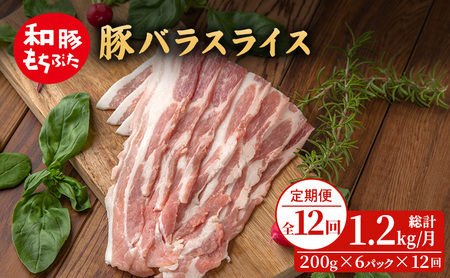 [定期便 12回]和豚 もちぶた 豚ばら スライス 200g×6 (1.2kg) 豚肉 ポーク 肉 豚 国産 宮城県産 小分け バラ肉 スライスカット 豚バラ肉 豚バラスライス大容量