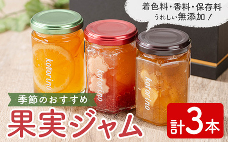 国産果実ジャム 季節のおすすめ×3個セット (マーマレード いちご さくらんぼ 白桃 いちじく パイナップル キウイ りんご 野菜 花 など)【ことりの】sh095