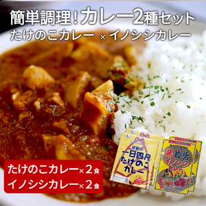 [丸森町特産] たけのこカレー2個といのししカレー2個[08111]