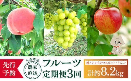 [先行予約][採れたてを農家直送] 宮城県丸森町産 フルーツ定期便 コース1(桃・シャインマスカット・りんご)[48007]
