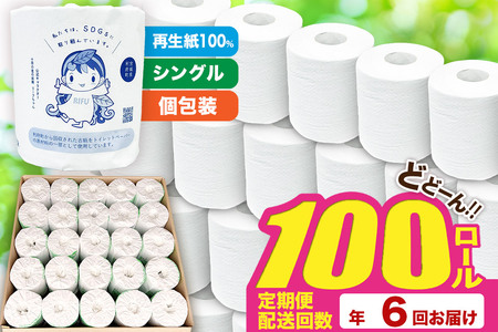《定期便6ヶ月》【利府町オリジナル】トイレットペーパー（ロール数100個×6回）