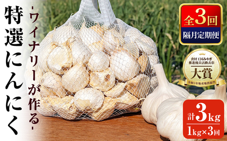 [全3回・隔月定期便]ワイナリーが作る特選にんにく 1kg×3回 バラ にんにく ニンニク ガーリック 了美ホワイト 六片種 ばら ホワイト六片 おつまみ ワイン 健康 食品 料理 産地直送 頒布会 宮城県 大和町 [了美ワイナリー]ta615