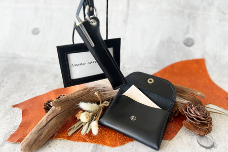 レザー3点セット ブラック (ネームフォルダー、ペンフォルダー、カードケース)｜名刺入れ 文房用品 事務用品 ビジネス 手作り [0354]