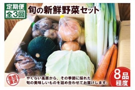 [3回 定期便]産地直送!旬の新鮮野菜セット(8品程度) [やくらい土産センター 宮城県 加美町 44581300]野菜 季節野菜 旬野菜 詰合せ セット