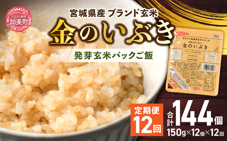 [ 12回 毎月 定期便 ] 宮城県産 金のいぶき 発芽玄米 パックごはん 12個×12回 総計144個 [ JA加美よつば(生活課) 宮城県 加美町 yo00005-12] パック ごはん おいしい 金のいぶき アウトドア 