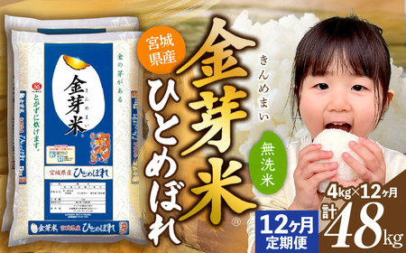 [定期便12回]令和7年宮城県産金芽米 ひとめぼれ 4kg×12回