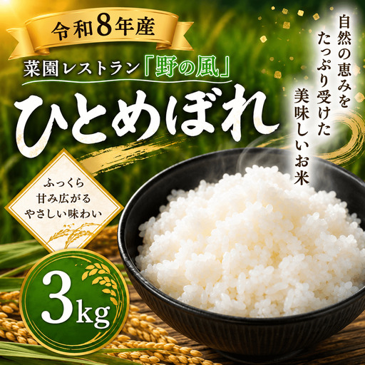 [令和8年産]菜園レストラン「野の風」ひとめぼれ3kg[hnyk012]