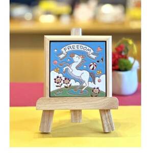 スペインタイル 干支絵タイル 10cm×10cm 木製フレーム・イーゼル付き[午]