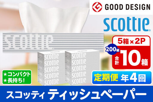 《3ヶ月ごとに4回お届け》定期便 ティッシュペーパー スコッティ 200組 10箱(5箱×2パック) ティッシュ 秋田市オリジナル 新生活