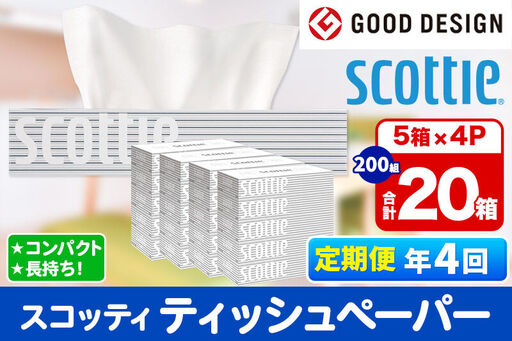 《3ヶ月ごとに4回お届け》定期便 ティッシュペーパー スコッティ 200組 20箱(5箱×4パック) ティッシュ 秋田市オリジナル 新生活