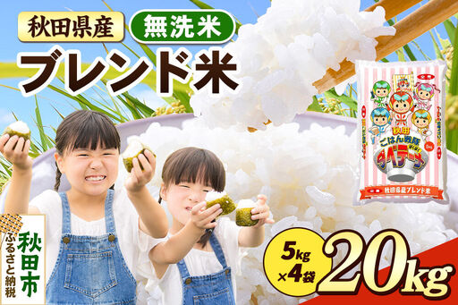 米 ブレンド米【無洗米】米どころ秋田県産 精米 20kg（5kg×4袋）