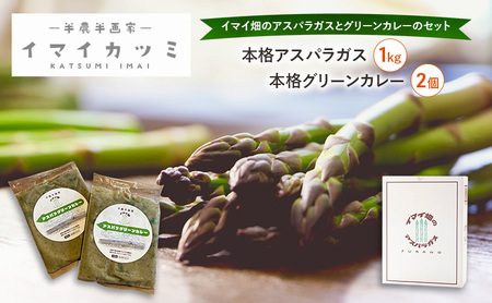 アスパラガス (1kg M-2Lサイズ混合) と アスパラガス で作った 本格 グリーンカレー 180g×2個セット 半農半画家 自慢 露地栽培 北海道 富良野市 野菜 アスパラ 道産 産地直送 カレー レトルト スパイシー かけるだけ