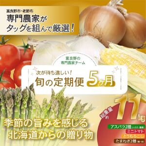 [2026年発送]全5回 富良野 専門農家が選ぶ 旬の贅沢 定期便 北海道 富良野市 老節布 野菜 アスパラ ハウス 露地 ミニトマト とうもろこし スイートコーン 玉ねぎ たまねぎ 玉葱 甘い